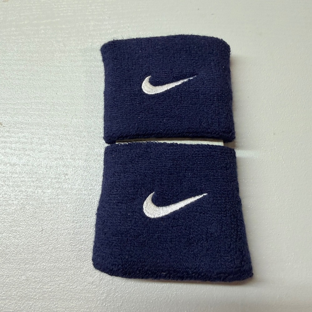 New Nike Swoosh Doublewide Wristbands Navy Blue Athletic Sweatbands Pair